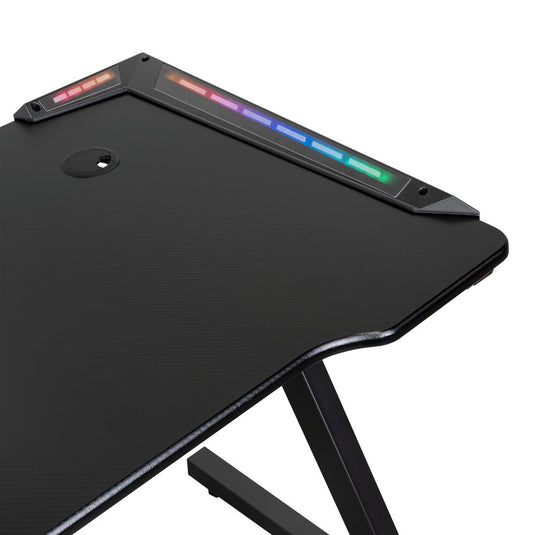 Escritorio Gamer Silver, Negro, Estructura Metálica y Luz LED