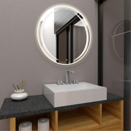 Espejo Circular Oliver, Gris, con Luz Led y Botón Touch