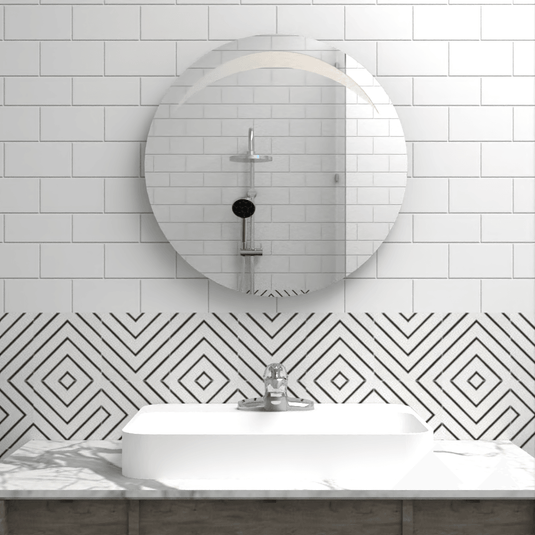 Espejo Bombay, en Forma Redonda con Diseño en Sandblasting en la parte superior - VIRTUAL MUEBLES
