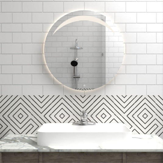 Espejo Bombay led+touch, En Forma redonda con diseño en Sandblasting en la parte superior - VIRTUAL MUEBLES
