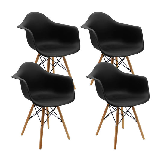 Kit por 4 Silla Eames Con Brazos Patas en Madera - Negra