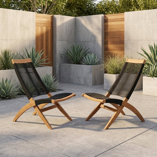 Set de 2 Sillas Plegable de Madera para Exterior Lomy, Negro, sin Brazos