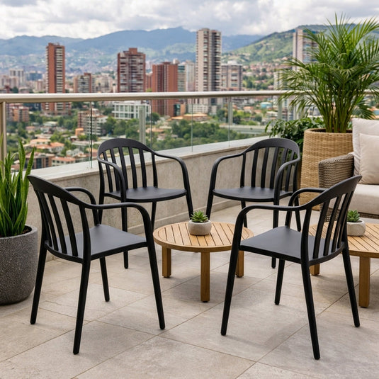 Set de 4 Sillas con Brazos Delhi, Negro, con Espaldar y Diseño Minimalista