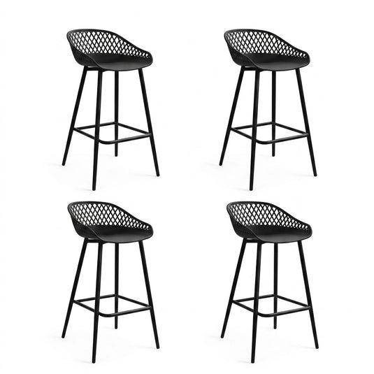 Set de 4 Sillas para Bar India, Color Negro, con Estructura Metálica