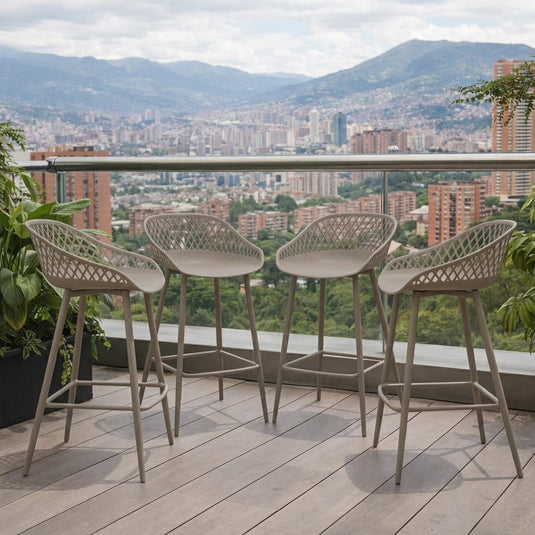 Set de 4 Sillas para Bar India, Color Taupe, con Estructura Metálica