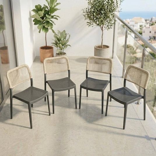 Set de 4 Sillas Austin, Color Negro, con Espaldar Tejido