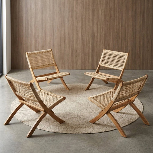 Set de 4 Sillas Plegable de Madera para Exterior Vora, Crudo, Diseño Rústico y Moderno