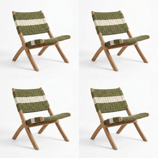 Set de 4 Sillas Plegable de Madera para Exterior Katy, Verde Olivo y Blanco, Ideal para Dias de Sol