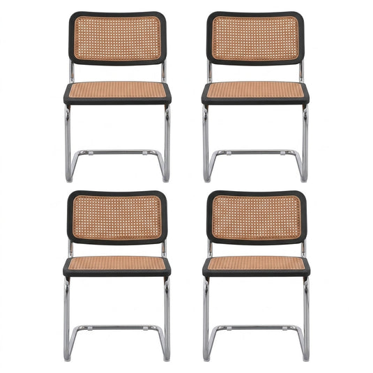Set de 4 Sillas Vintage Dos, Plata, Negro y Beige, con Espaldar Transpirable y Diseño Retro