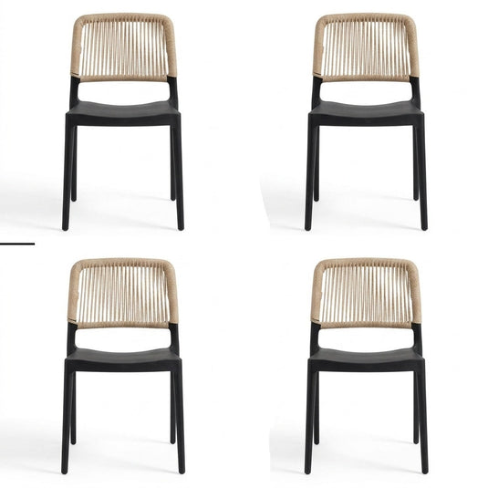 Set de 4 Sillas Houston, Color Negro, con Espaldar Tejido