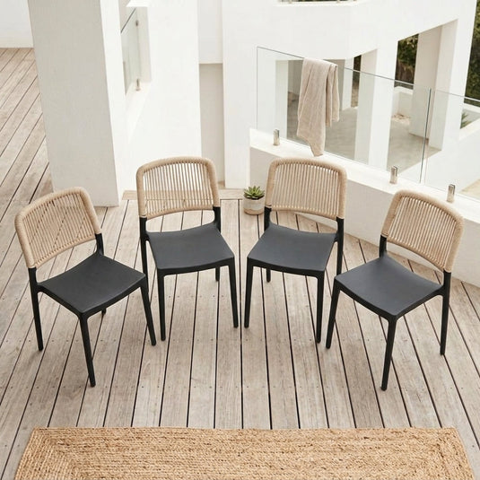 Set de 4 Sillas Houston, Color Negro, con Espaldar Tejido