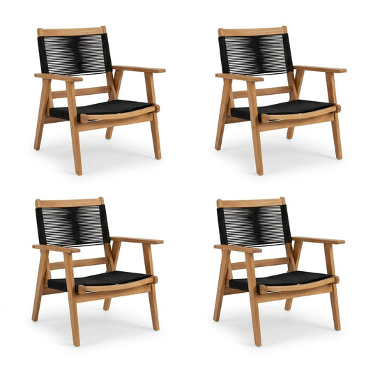 Set de 4 Sillas Plegable de Madera para Exterior Lomy, Negro, con Brazos