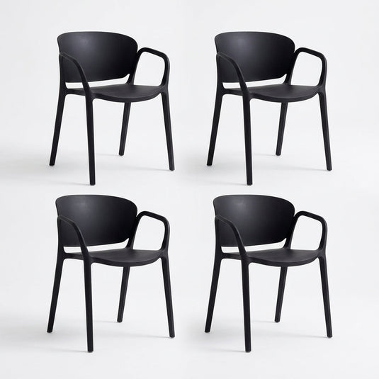 Set de 4 Sillas con Brazos California, Negro, con Espaldar y Diseño Minimalista