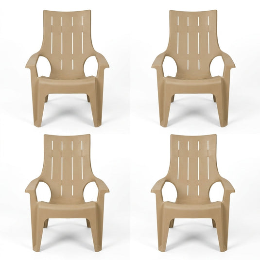 Set de 4 Sillas Playera con Brazos Ocean, Khaki, con Espaldar y Reposa Brazos