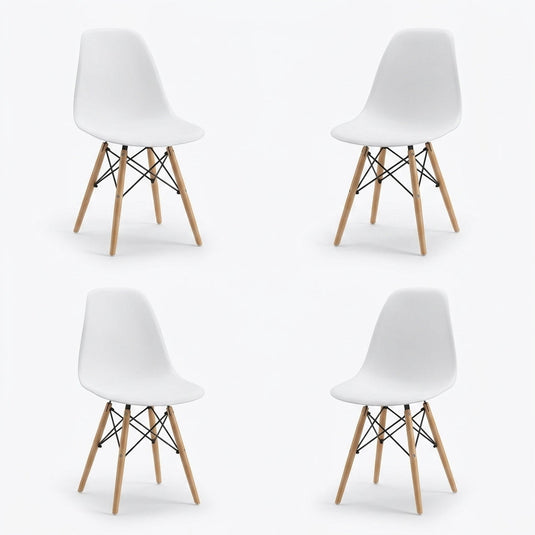 Set de 4 Sillas Eames, Color Blanco, con Patas de Madera
