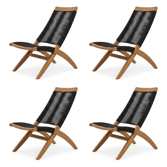 Set de 4 Sillas Plegable de Madera para Exterior Lomy, Negro, sin Brazos