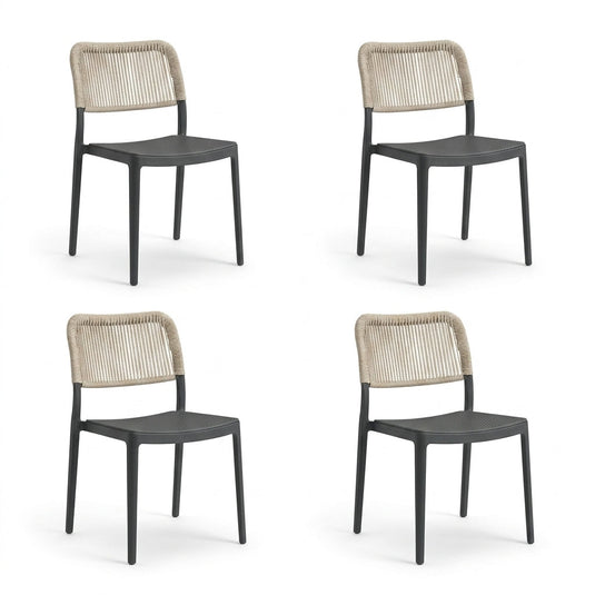 Set de 4 Sillas Austin, Color Negro, con Espaldar Tejido