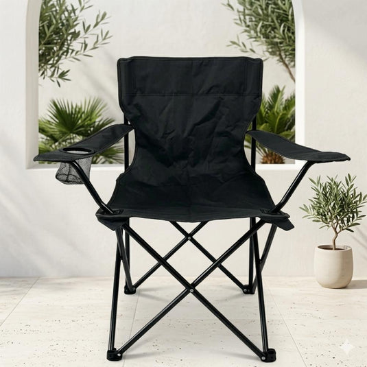 Set de 2 Sillas Plegable Camping Tanzania, Negro, con Portavasos