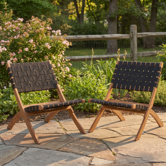 Set de 2 Sillas Plegable de Madera para Exterior Eris, Negro, Diseño Fresco y Moderno