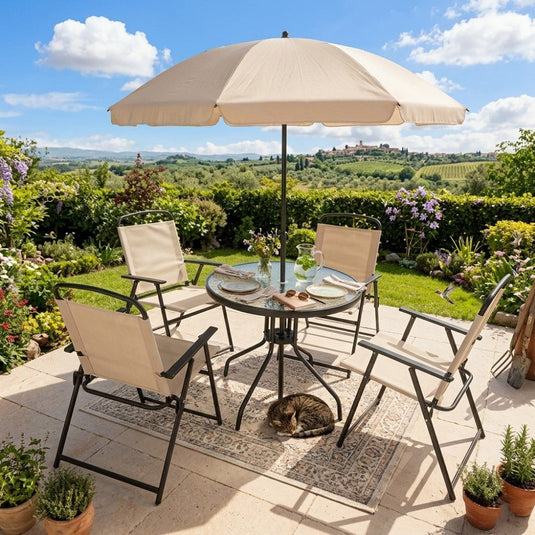 Sala de Terraza Jardín, Beige, Incluye Sombrilla