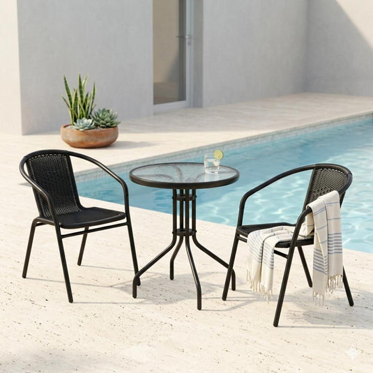 Juego de Terraza Rattan Bari, Color Negro