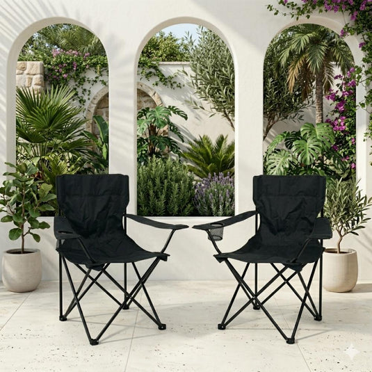 Set de 4 Sillas Plegable Camping Tanzania, Negro, con Portavasos