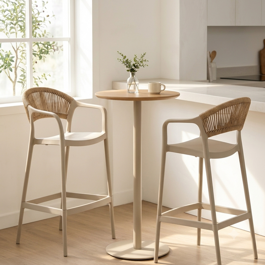 Silla para Bar Balí, Taupe, Doble propósito con Reposa Pies