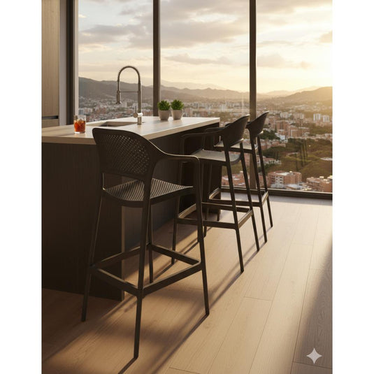 Set de 2 Sillas para Bar Curitiva, Negro, con Reposa Pies Doble Proposito