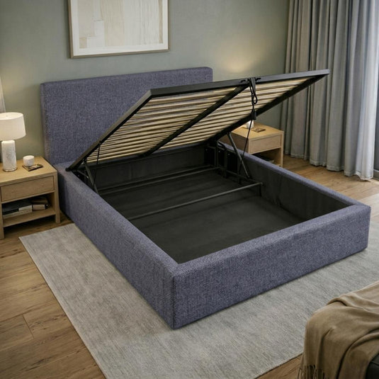 Cama Mecy Lift 140, Gris Oscuro, con Almacenamiento Hidráulico Tapizada