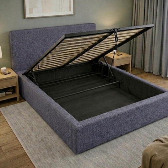 Cama Mecy Lift 160, Gris Oscuro, con Almacenamiento Hidráulico Tapizada