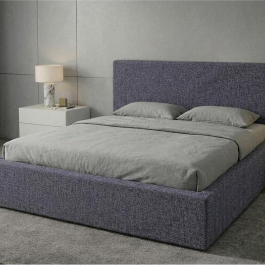 Cama Mecy Lift 140, Gris Oscuro, con Almacenamiento Hidráulico Tapizada