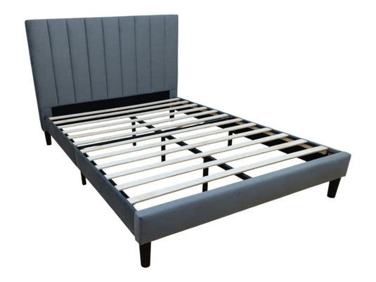 Cama Doble Lisa, Gris Oscuro, Madera Roble Tapizada