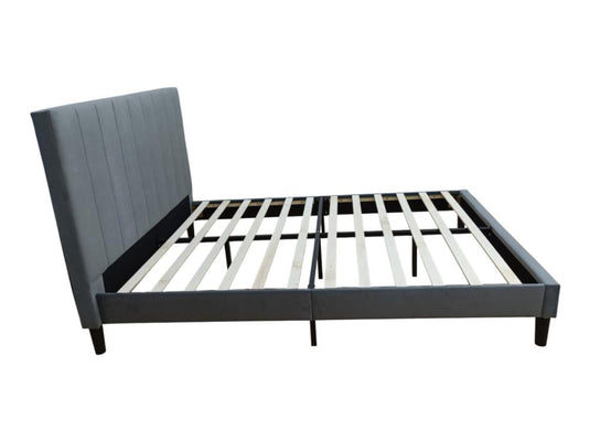 Cama Doble Lisa, Gris Oscuro, Madera Roble Tapizada