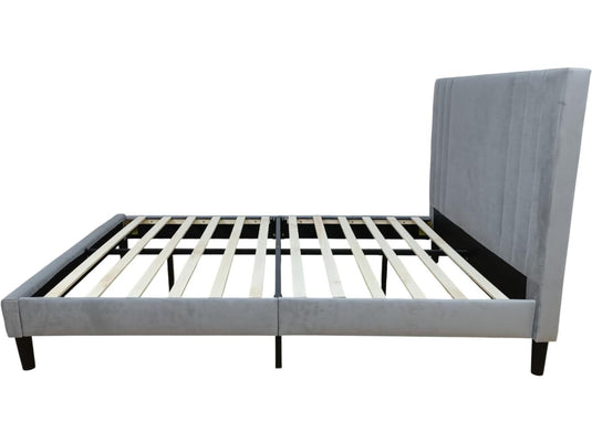 Cama Doble Majestic, Gris Claro, Madera Roble Tapizada