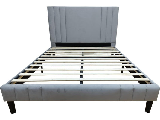 Cama Doble Majestic, Gris Claro, Madera Roble Tapizada