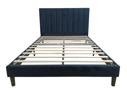 Cama Doble Lisa, Negro, Madera Roble Tapizada