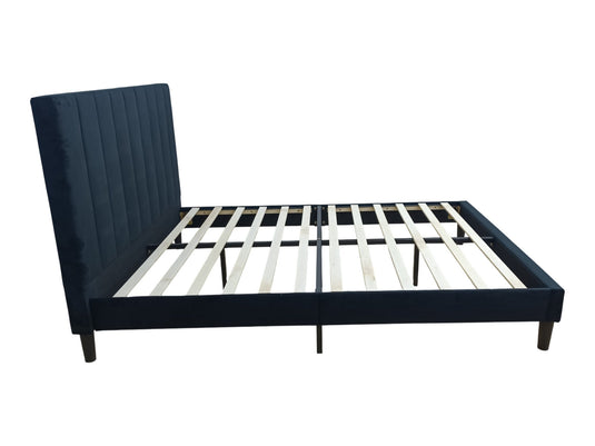 Cama Doble Lisa, Negro, Madera Roble Tapizada