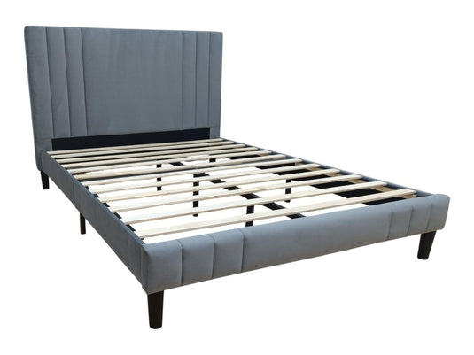 Cama Doble Majestic, Gris Oscuro, Madera Roble Tapizada