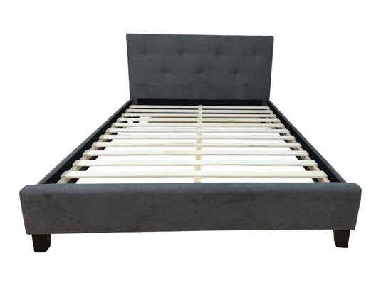 Cama Doble Imperial, Gris Oscuro, Madera Roble Tapizada