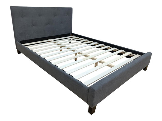 Cama Doble Imperial, Gris Oscuro, Madera Roble Tapizada