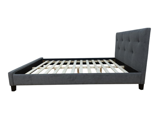 Cama Doble Imperial, Gris Oscuro, Madera Roble Tapizada
