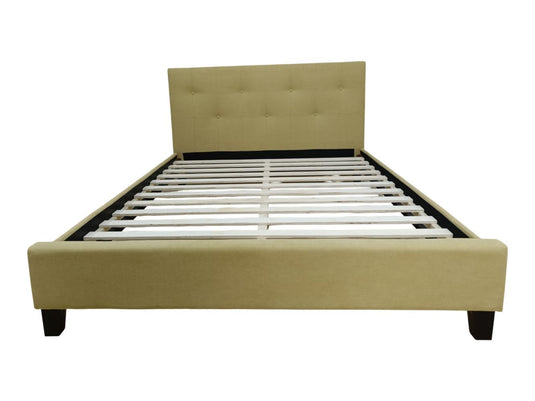 Cama Doble Imperial, Beige, Madera Roble Tapizada