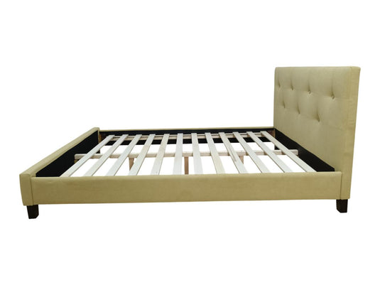 Cama Doble Imperial, Beige, Madera Roble Tapizada