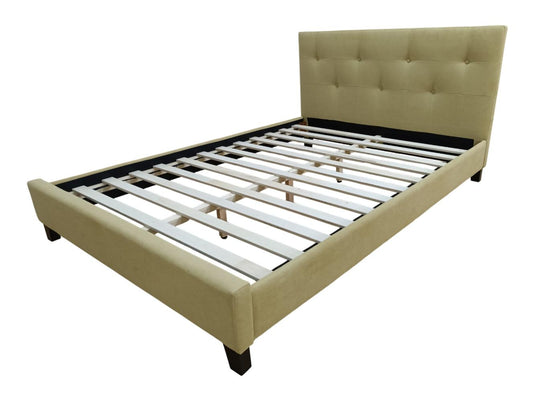 Cama Doble Imperial, Beige, Madera Roble Tapizada