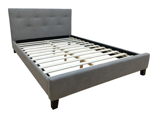 Cama Doble Imperial, Gris, Madera Roble Tapizada