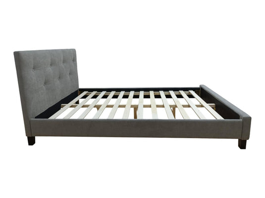 Cama Doble Imperial, Gris, Madera Roble Tapizada