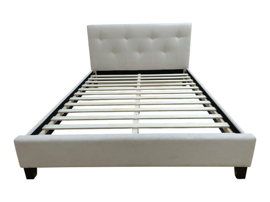 Cama Doble Imperial, Blanco, Madera Roble Tapizada