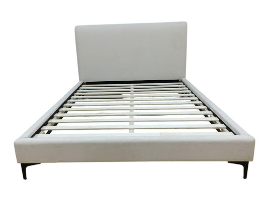 Cama Doble Prisma, Blanco, Madera Roble Tapizada