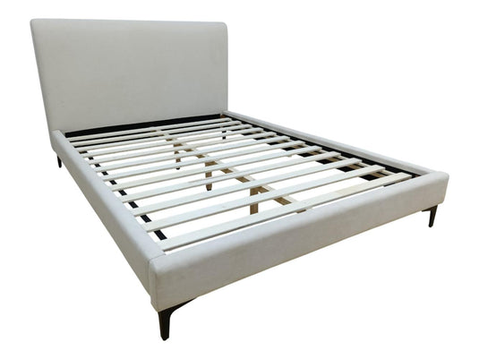 Cama Doble Prisma, Blanco, Madera Roble Tapizada