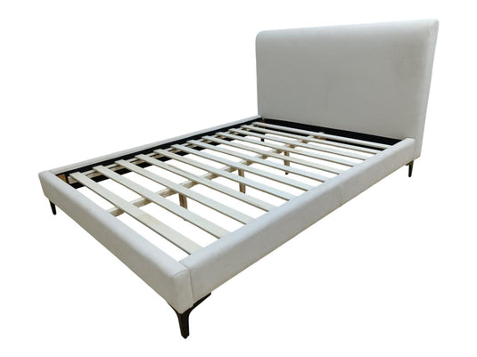 Cama Doble Prisma, Blanco, Madera Roble Tapizada